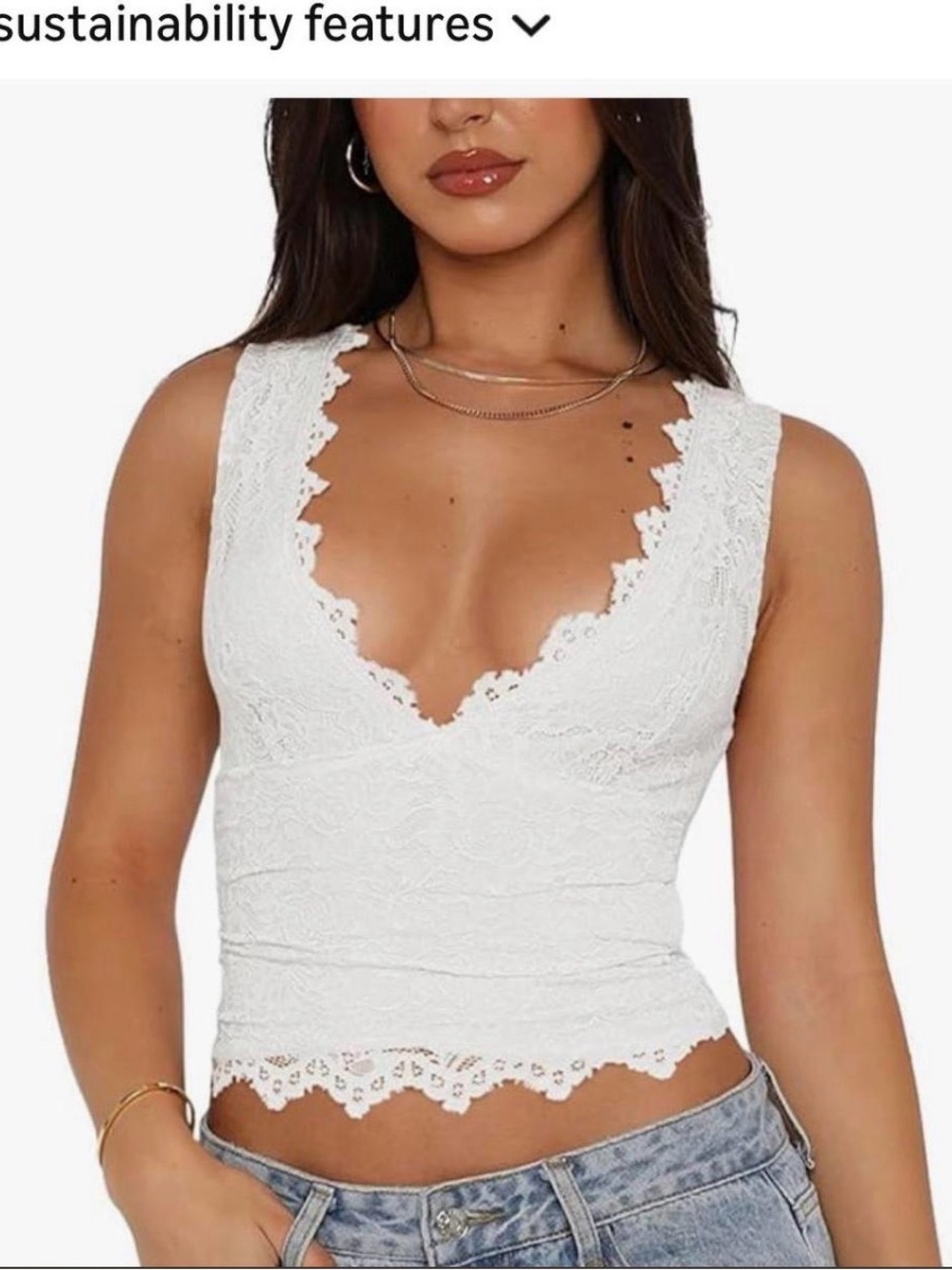 ReoRia White Lace V-Neck Cropped Camisole